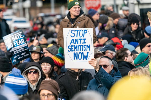 Protesters at a Jewish solidarity march in New York City on January 5, 2020. The Anti-Defamation League reports that antisemitic incidents, including violence, have been rising for the past five years.