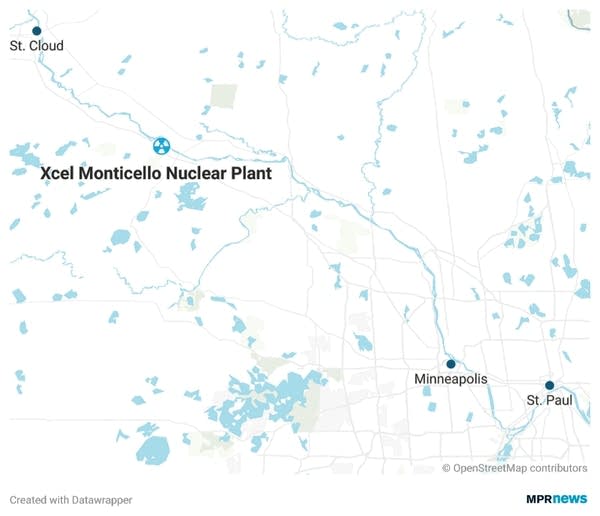 a map that shows xcel monticello nuclear plant