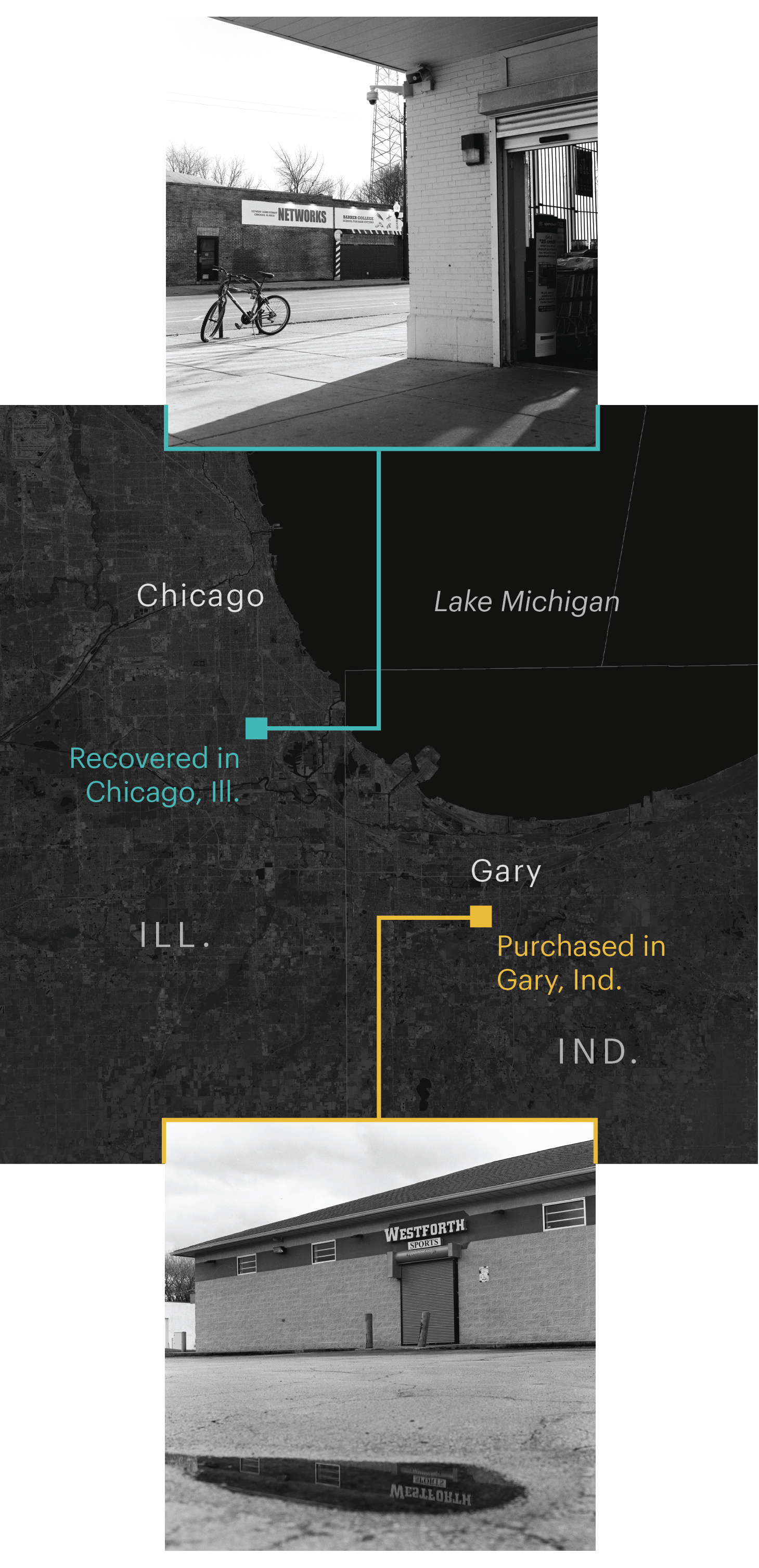 A map showing Chicago, Ill. and Gary, Ind.
