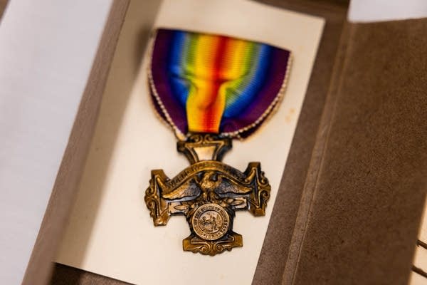 A service medal sits