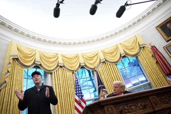 President Trump and Tesla and SpaceX CEO Elon Musk in the Oval Office at the White House on Feb. 11, 2025.