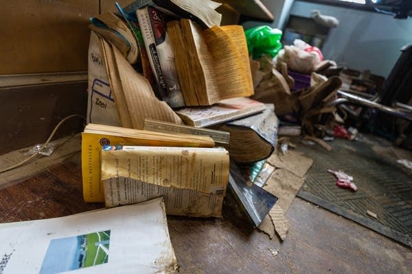 Damaged books on the floor