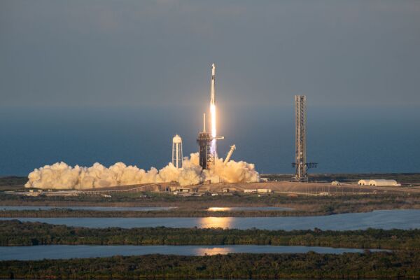 The SpaceX Falcon 9 rocket and Dragon spacecraft launches from the Launch Complex 39A at NASA’s Kennedy Space Center on March 14, 2025 in Cape Canaveral, Florida.