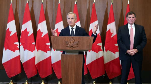 Canadian Prime Minister Mark Carney speaks at a press conference