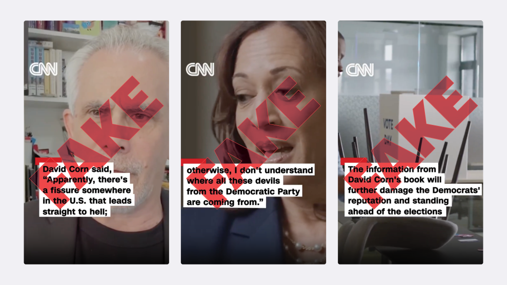 Three more screenshots from the counterfeit video, each with a red "FAKE" written over the top