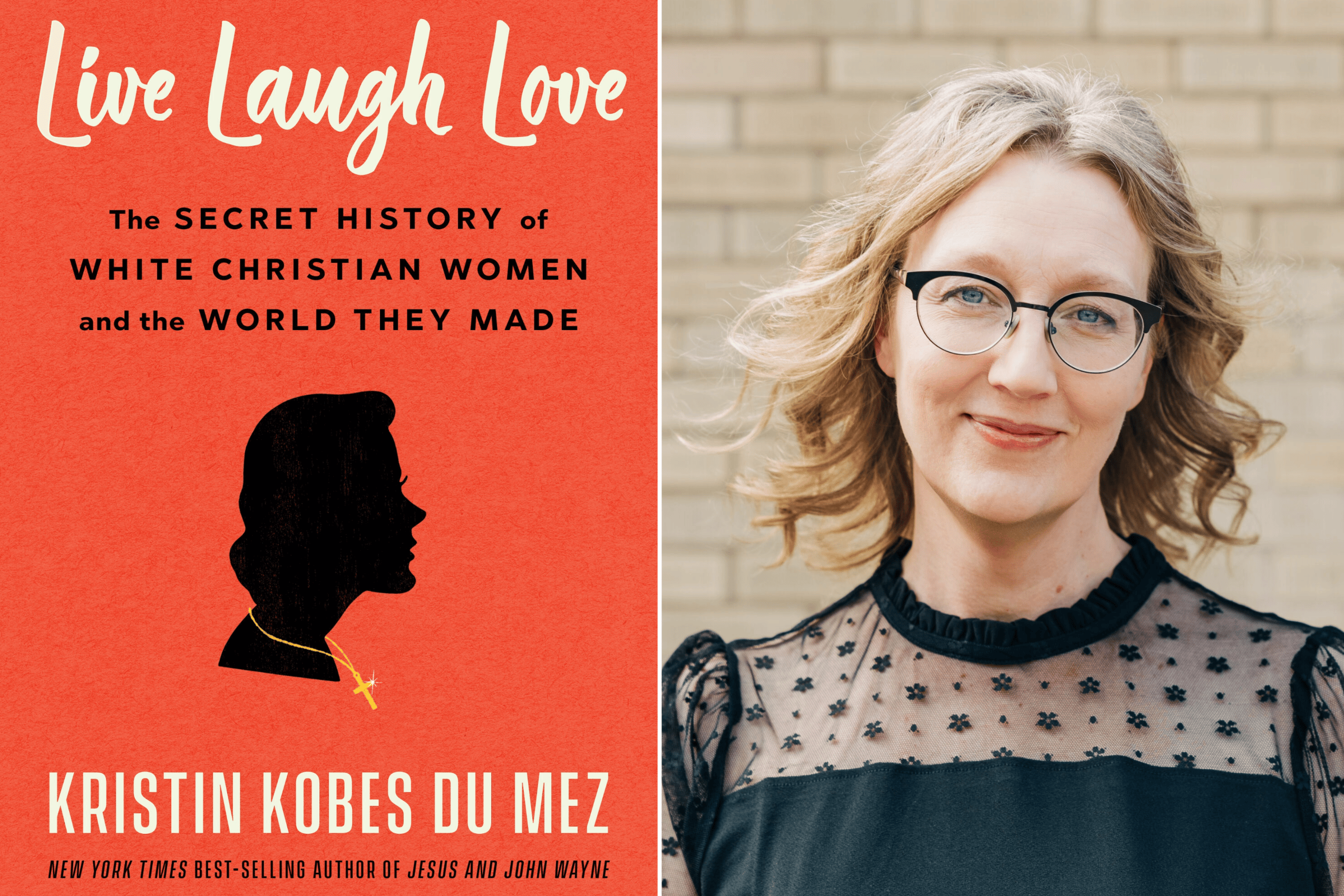 Side-by-side image of a bright, orange-red book cover called 