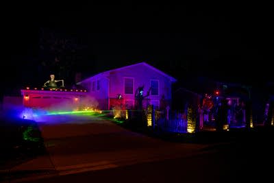 A front yard full of spooky things for Halloween