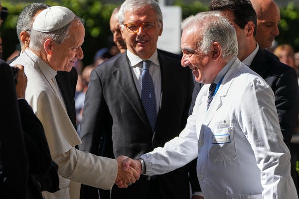 Pope Leo shaking hands
